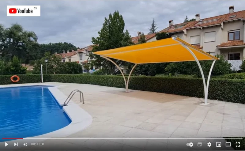 Video pérgola lona jardín piscina