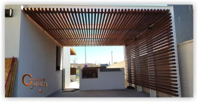 Cochera pérgola metal y madera