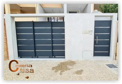 Puertas corredera y peatonal en bandejas con inox P91G