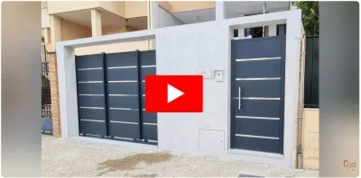 Video Puertas corredera y peatonal en bandejas con inox P91G